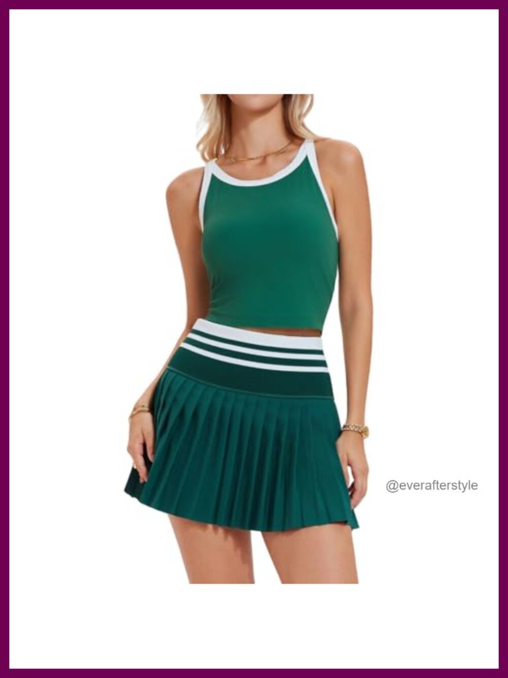 Two Piece Tennis Skirt Set with Built in Bra Shorts and Pockets Pleated Athletic